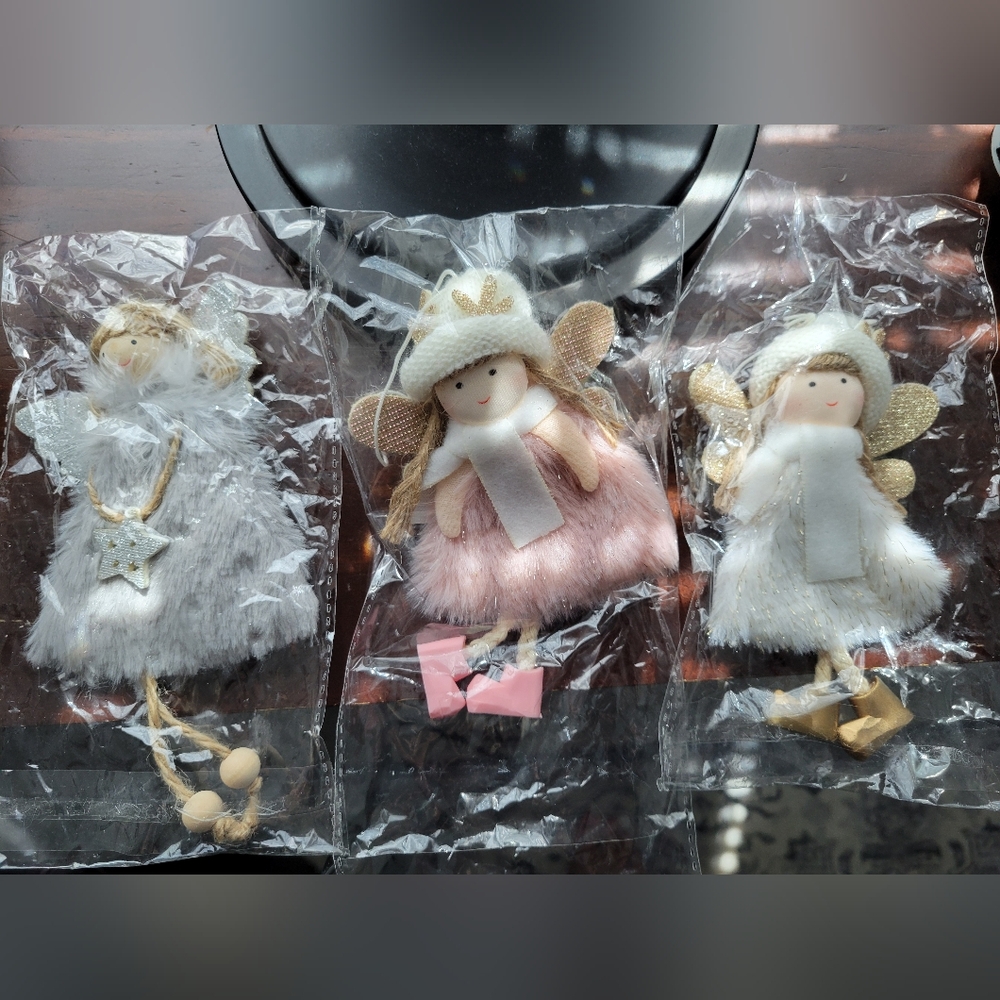 Angel Soft Ornaments, 2 White & 1 Pink, Set of 3